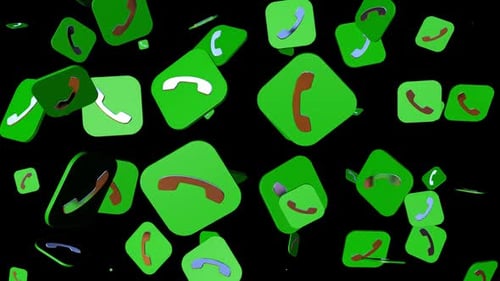 Green 3D Phone Icons Floating Rotating Loop Background