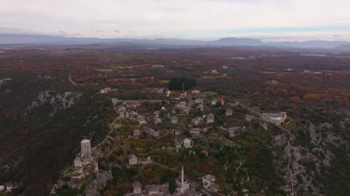 Aerial view of pocitelj fortress and village, Bosnia and Herzegovina.