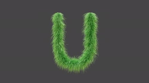 3D animation green grass letter U