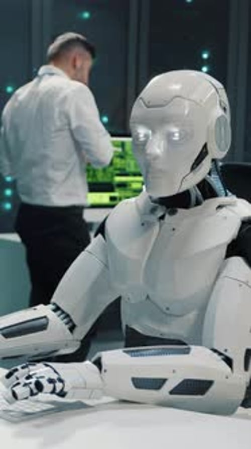 Cybernetic White Robot Using Desktop Computer Programming Software Working with People in Server