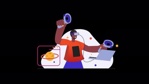 Modern Animated Illustration of Person Using Virtual Reality Tech