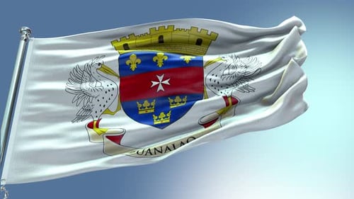 Realistic Saint Barthélemy Flag Waving Animation with Coat of Arms