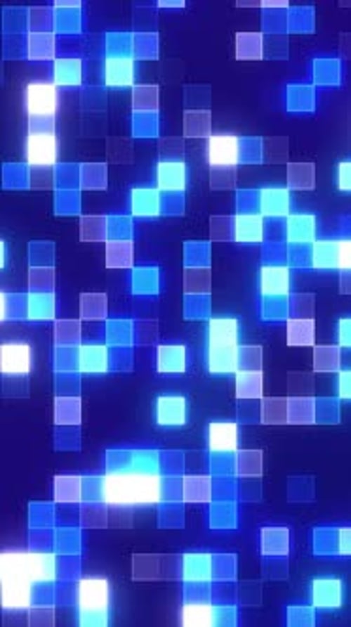 Glowing Blue and White Square Pixels on a Dark Blue Background