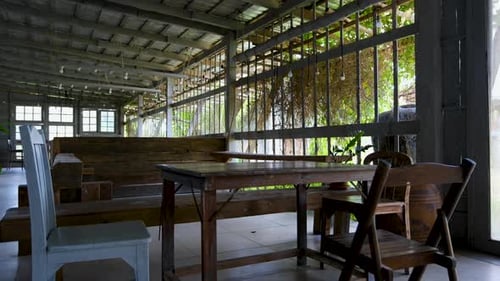 Rustic Indoor Seating Area with Wooden Furniture and Natural Elements