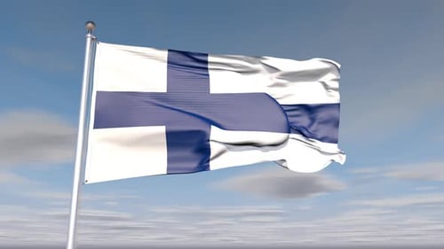 National Flag of Finland Waving with Realistic Fabric