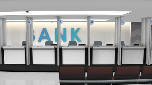 Modern Bank Interior with Service Counters