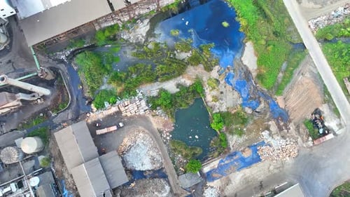An industrial wastewater by bird's eye view by drone.