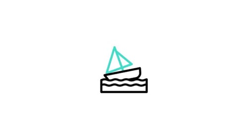 Minimalist Flat Design Sailboat Icon Animation on Wavy Water
