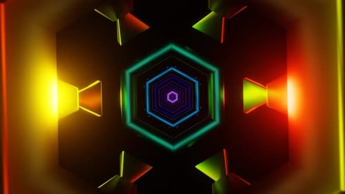 Abstract Futuristic Neon Hexagon Tunnel Background Loop