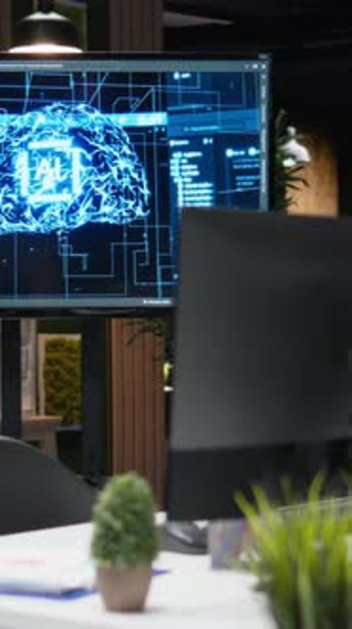 Vertical Video Computers in Silicon Valley Office Used to Fix Glitches in AI Systems
