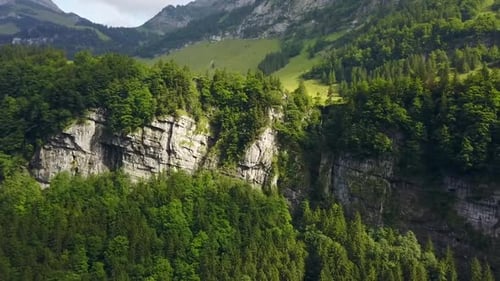 Scenic Mountain Landscape with Waterfall Aerial View