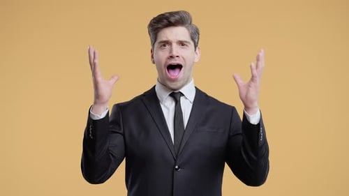 Man in Suit Reacting with Shock and Surprise