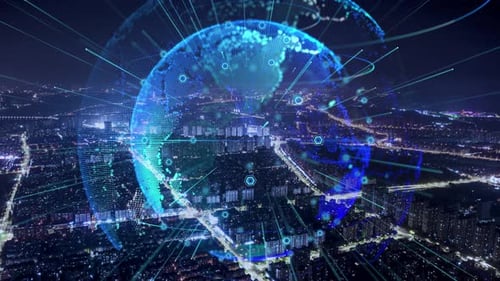 smart Connected city skyline. Futuristic network concept, city Technology