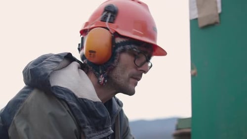 Construction Worker Wearing Safety Gear Outdoors