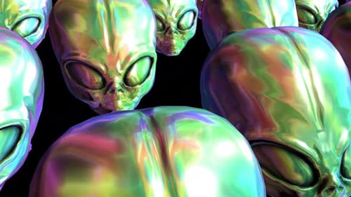 Shimmering Futuristic Alien Heads Loop Animation