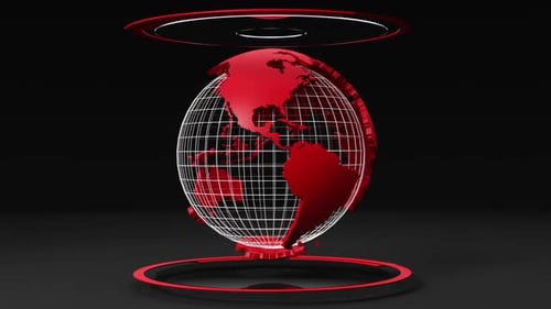 Red Tech Planet Earth Rotating in loop