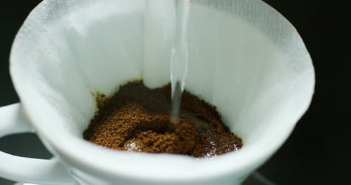 Water Pouring Into Coffee Filter Close Up