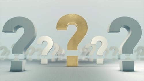 Von oben nach Mitte vergrößern Sie das Fragezeichen, das in der Mitte der Fragezeichen leuchtet