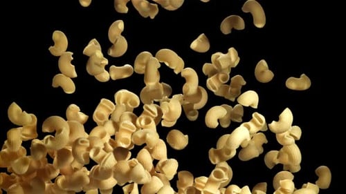 The Dry Pasta Flies Up and Falls Down Filmed on a Highspeed Camera at 1000 Fps
