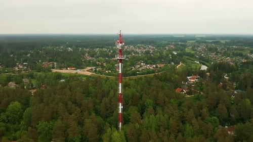 4k Aerial Footage Telecommunication Tower with antennae for cell phone, radio transmitters