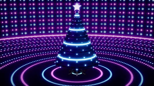 Neon Christmas Tree Celebration Background Loop