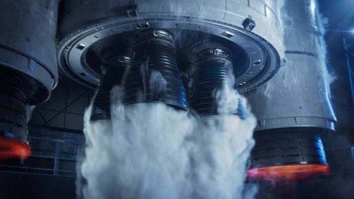 Futuristic Space Rocket Engine Ignition Transition, Elements Motion ...