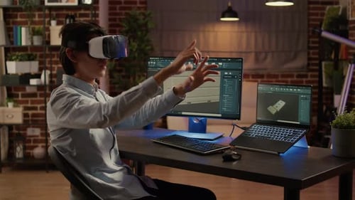 Creative Engineer Working with Vr Glasses and Designing Industrial Product