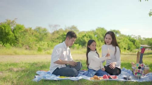 Family Picnic Together Outdoors on Sunny Day
