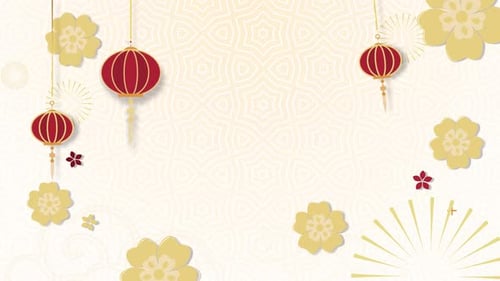 Festive Animated Background with Chinese Lanterns and Golden Flowers