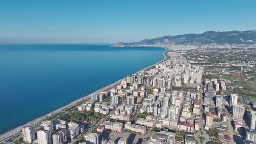 Aerial Video of a Modern Beachfront Housing Complex With Spacious Balconies Palm Trees and a