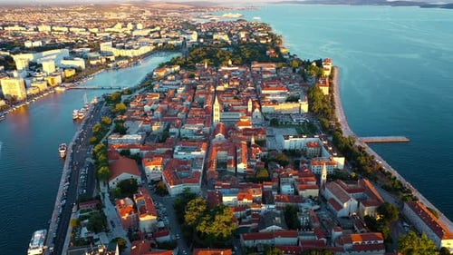 Aerial view of the Old Town of Zadar, Croatia. Aerial shot of Zadar old town, famous tourist attract