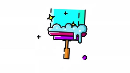 Animated Cleaning Squeegee Icon with Sparkling Bubbles