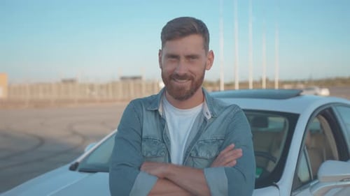 Bearded Man Posing by Car