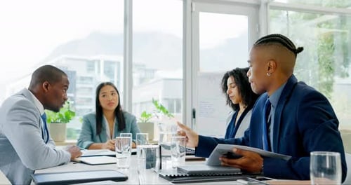 Meeting, conference and business people with documents, teamwork and planning of company financial