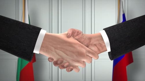International Handshake with Waving Flags Animation