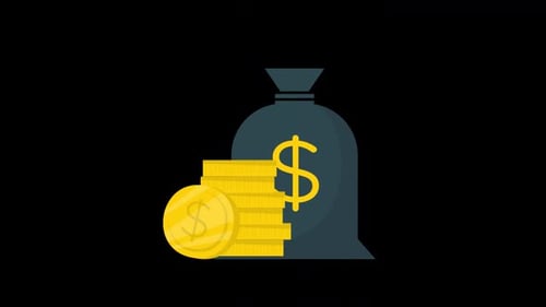 Animated Flat Design Money Bag with Stacking Gold Coins