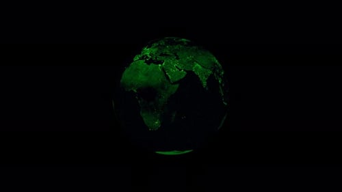 Der nächtliche Erdplanet rotiert immer im Weltall, vom 3D-Objekt Alpha aus gesehen