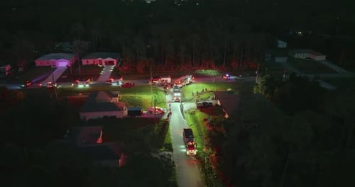 Fire Engine Trucks and Ambulance Vehicles Responding to Fire Alarm at Night Investigation of Carbon