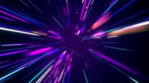 Vibrant Neon Light Streaks Flying Through a Futuristic Tunnel
