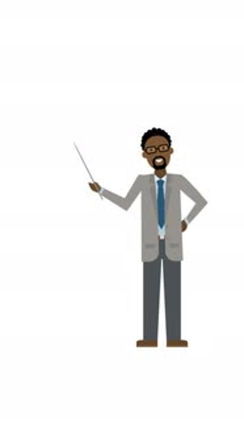 Animated Black Man Presenting with Pointer