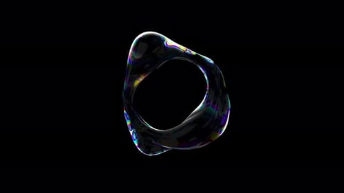 Forma móvel de líquido multicolorido transparente com efeito iridescente.