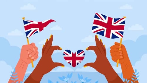 United Kingdom Flags and Hands Forming Heart Flat Animation