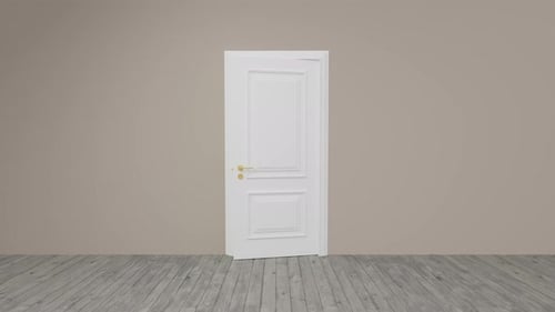 White door opening with green screen background