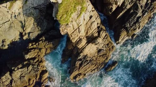 Towering Limestone Rocks On The Mediterranean Coast Near Ares, Northern Spain. Aerial Topdown