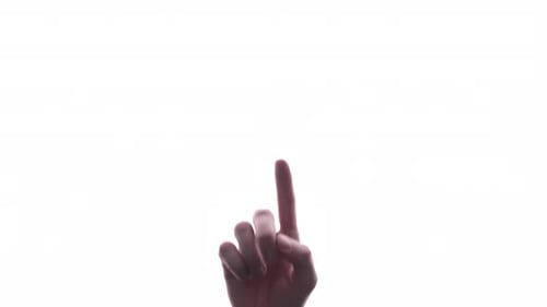 A Male Hand With The Index Finger Pointing Up Against White Background - close up, studio shot