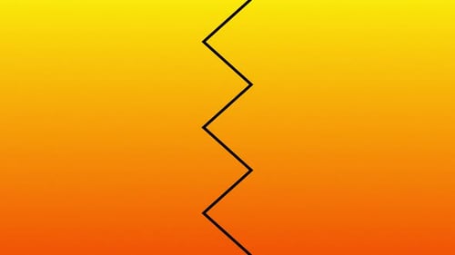 Dynamischer geometrischer 2D-Übergang mit einer scharfen Zickzack-Sägezahnkante, die sich von beiden Seiten schließt.