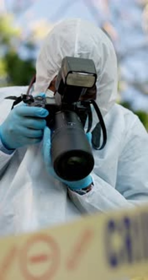 Investigator Photographer Taking Photos at Crime Scene