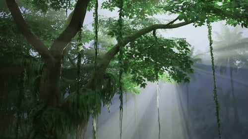 Tonnelle luxuriante du sanctuaire naturel majestueux avec lumière du soleil filtrant