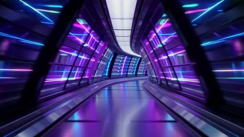 Tunnel de vaisseau spatial Cyberpunk avec néons lumineux