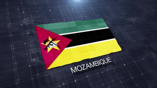 Mozambique Flag Animation on Digital Map Background